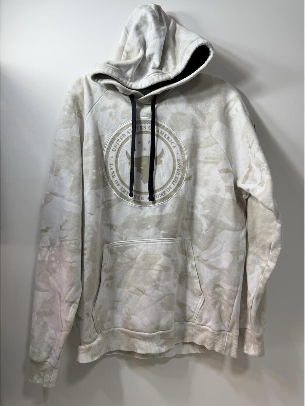 Project Rock Under Armour Men’s Veterans Hoodie Pullover M Camo Beige Sweater